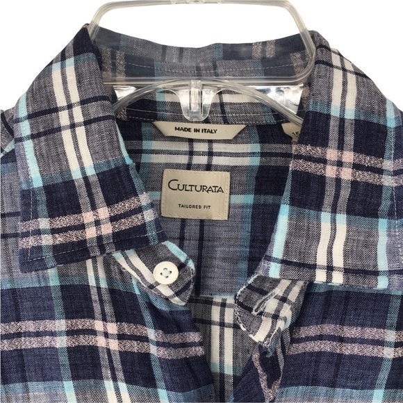 Culturata Blue/Pink/White Tailored Fit Linen Button Up Shirt - Size S - 15/38 - Picture 4 of 14